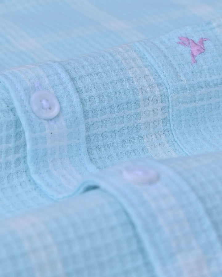 Aqua Blue & White Checks-Full-Stain Proof