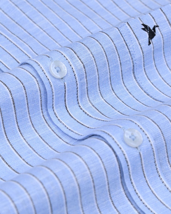 Frosty Blue Stripes -Full-Bamboo Linen