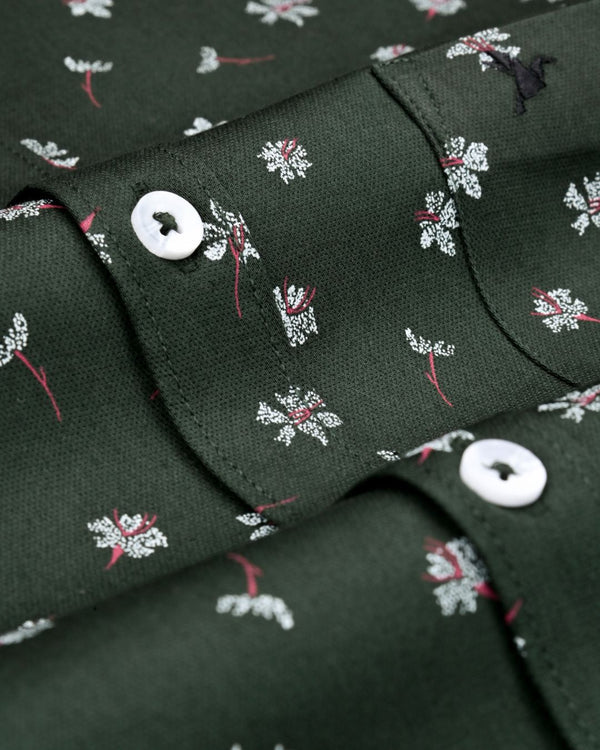 Dark Green Flower Print-Full-Stain Proof