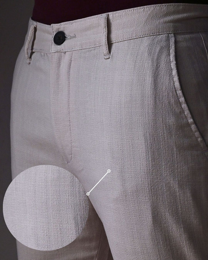 Cream Grain Stripes - 2 way stretch - COTTON LINEN PANT