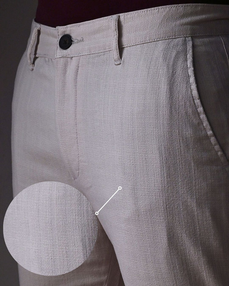 Cream Grain Stripes - 2 way stretch - COTTON LINEN PANT