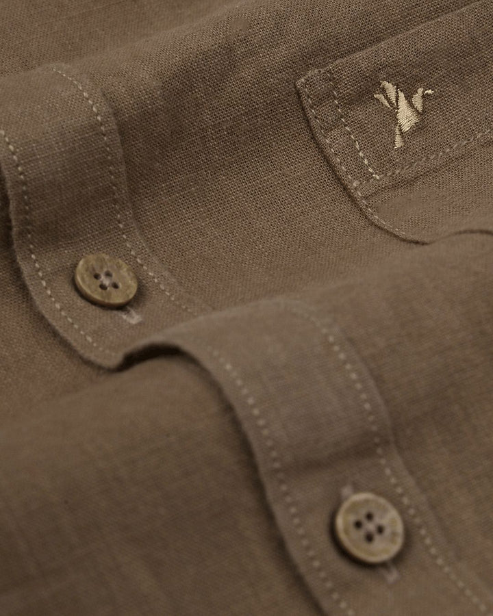 Dark Khaki Solid-Full-Cotton Linen Shirt