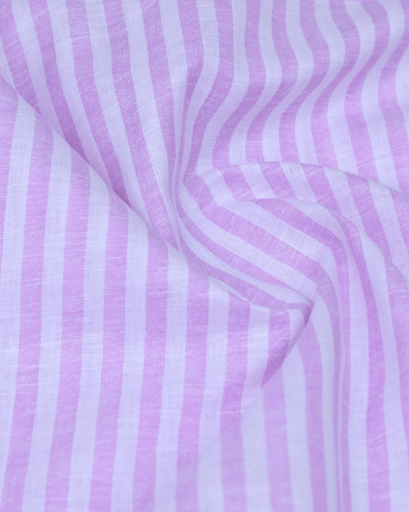 Mild Lavender & White Stripes -Full-Bamboo Linen