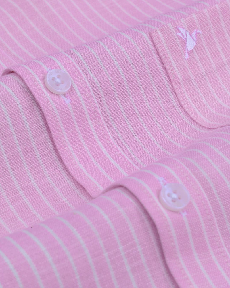 Pink & White Mini Stripes -Full-Bamboo Linen