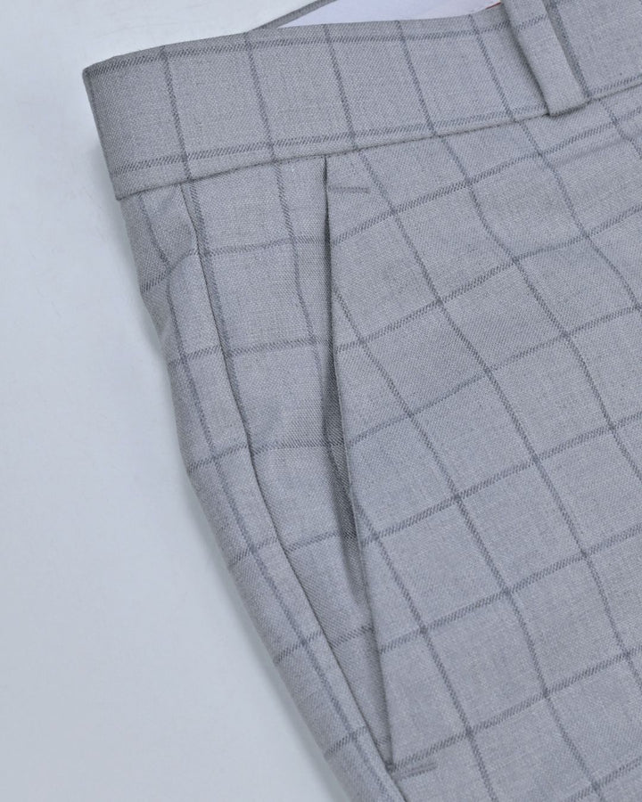 Silver Grey Box Checks - Wrinkle free Formal Pant