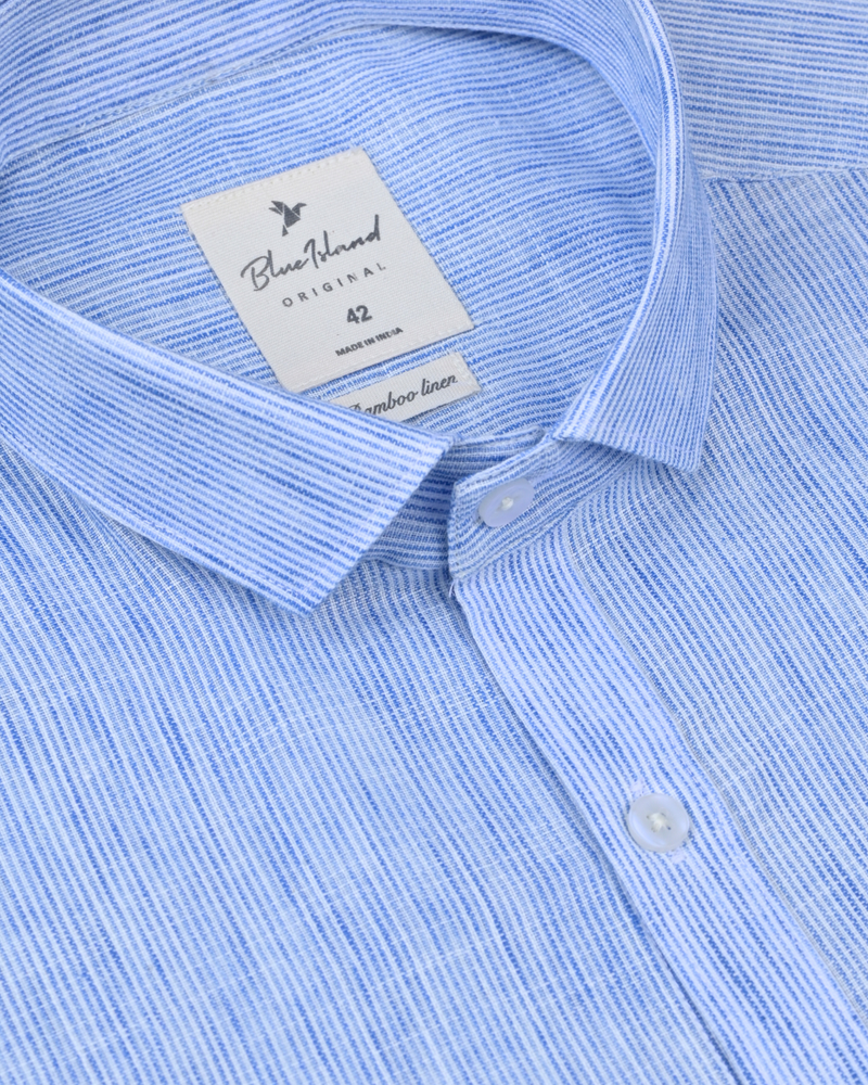 Blue Grid Stripes -Full-Bamboo Linen