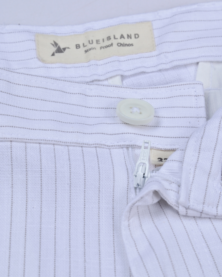 White Dotted Lines - 2 way stretch - COTTON LINEN PANT