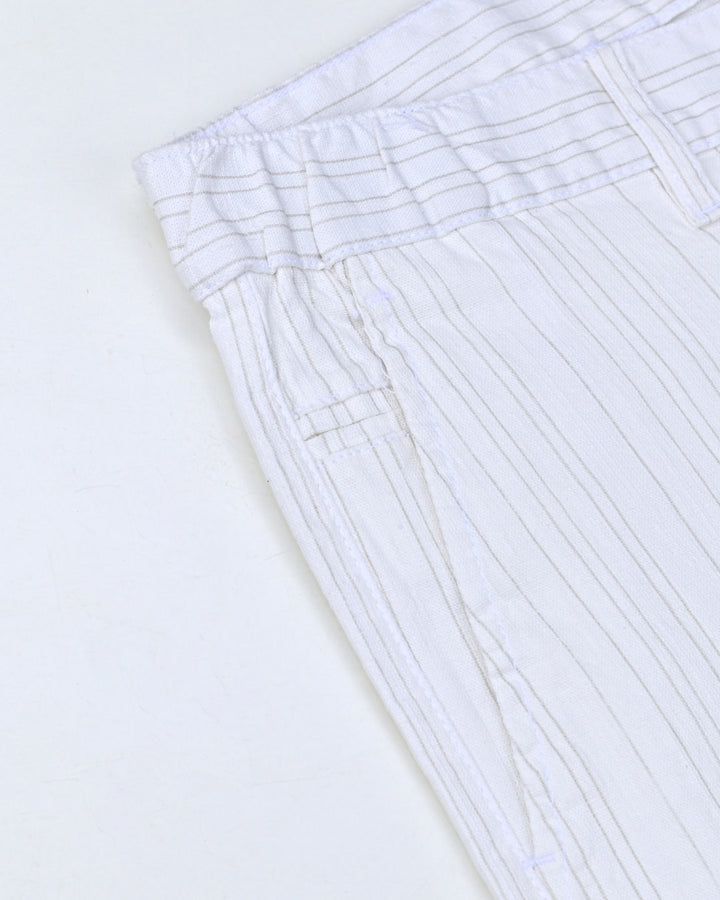 White Double Lines - 2 way stretch - COTTON LINEN PANT