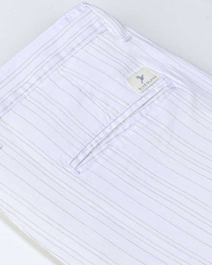 White Double Lines - 2 way stretch - COTTON LINEN PANT
