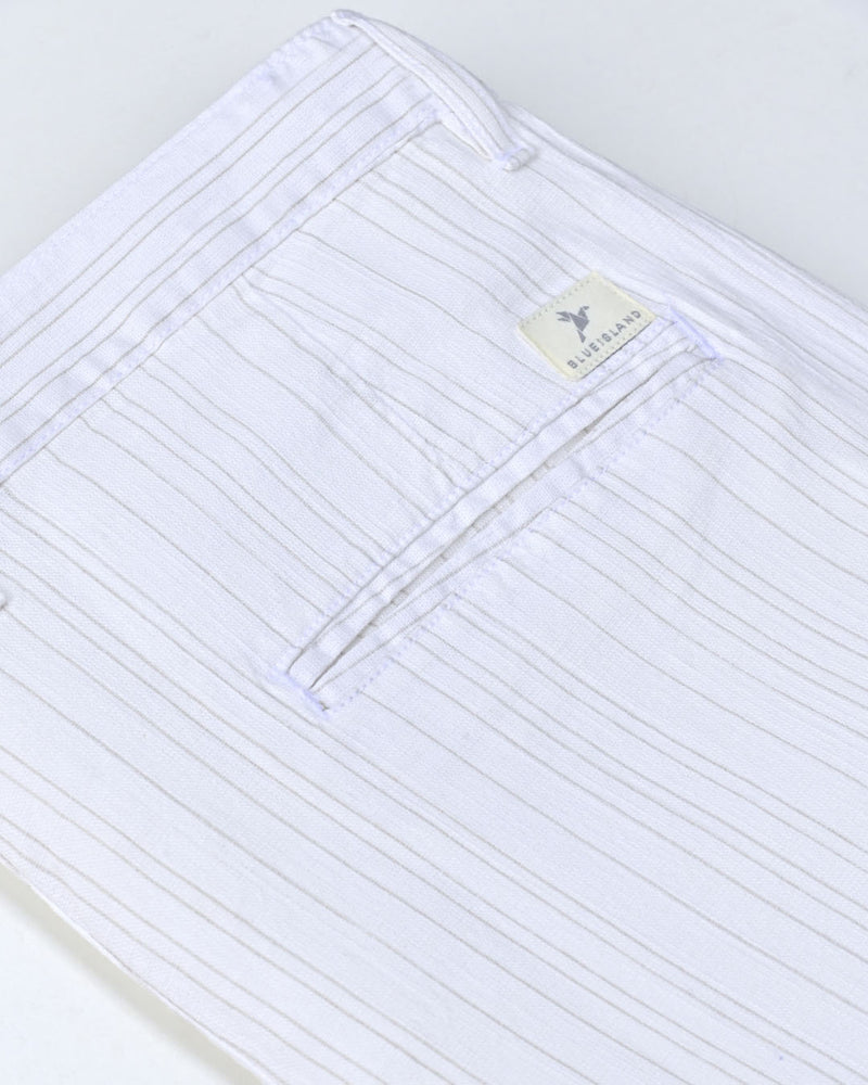 White Double Lines - 2 way stretch - COTTON LINEN PANT