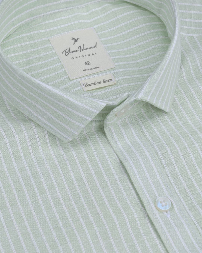 Lite Green Stripes -Full-Bamboo Linen