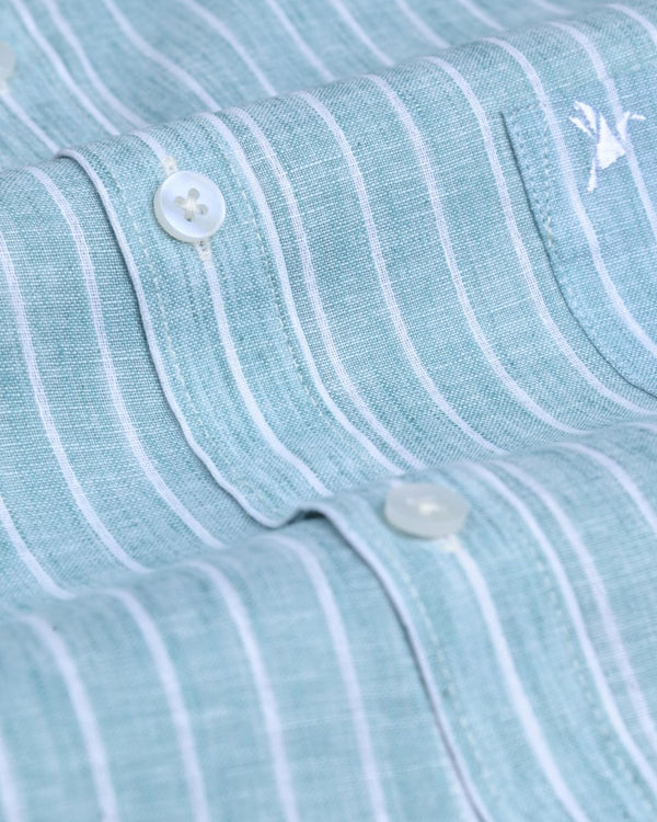 Forest Green and white Stripes -Full-Bamboo Linen