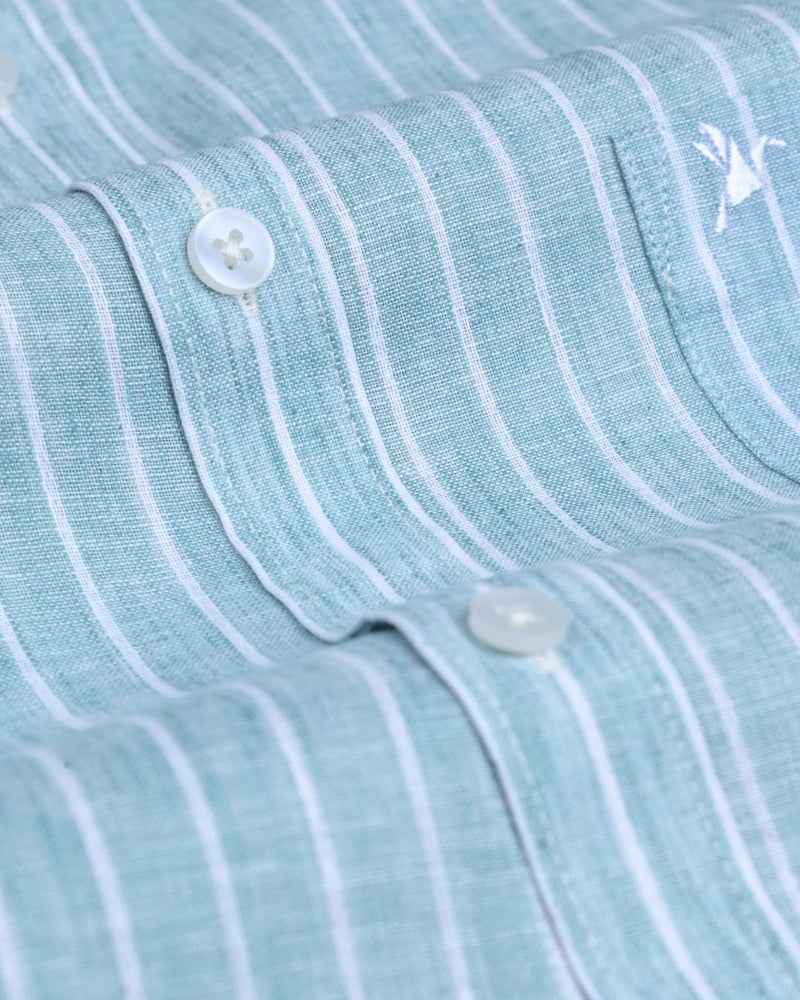 Forest Green and white Stripes -Full-Bamboo Linen