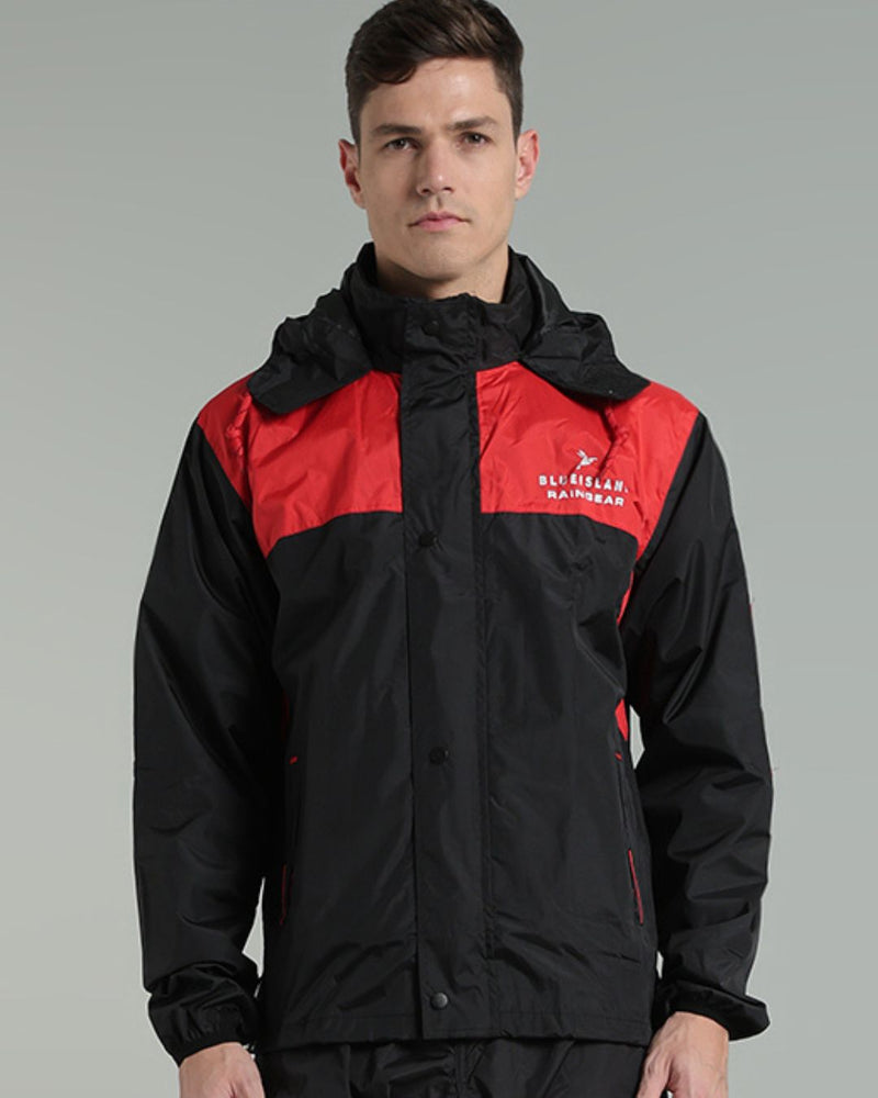 Black with Red Shoulder Panel - Rain Jacket with Pant