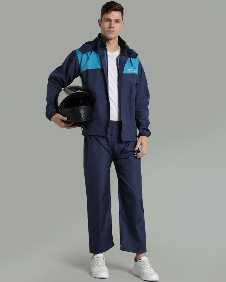 Navy with Blue Shoulder Panel - Rain Jacket with Pant