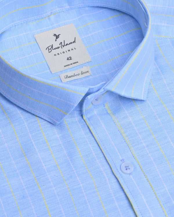 Blue Double Colour Line Stripes -Full-Bamboo Linen