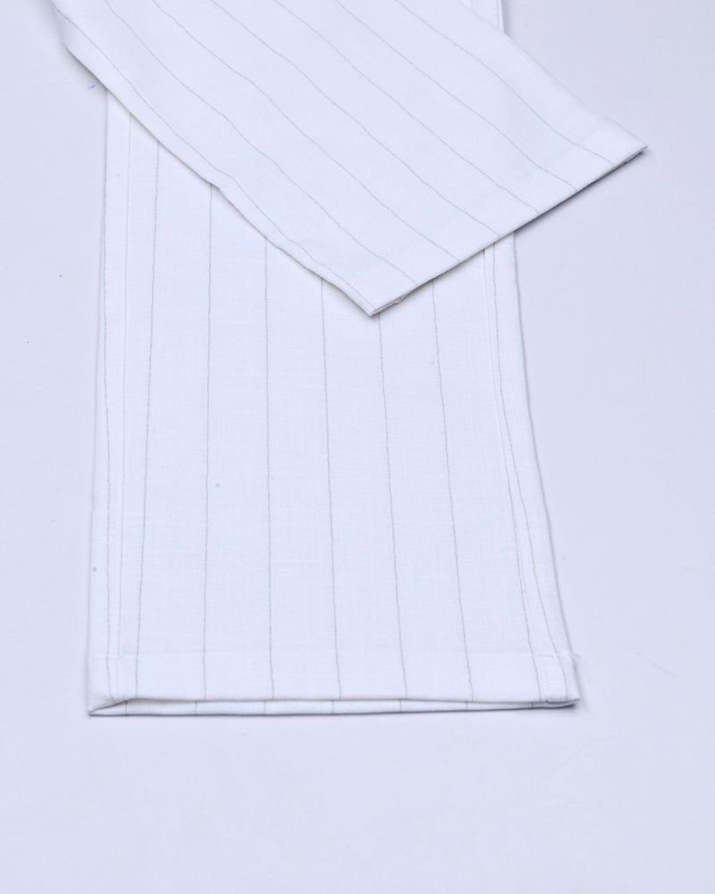 White Vertical Stripes - 2 way stretch - COTTON PANT