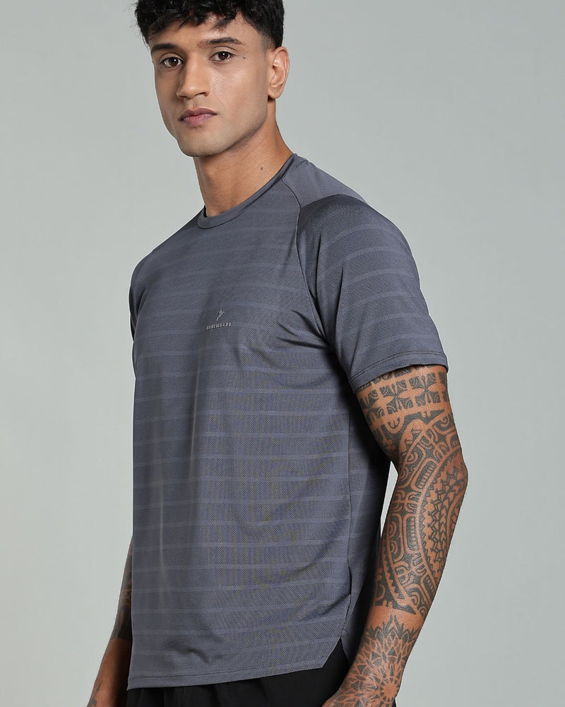 Ash Grey Horizontal Lines - Active wear Round neck Tshirt