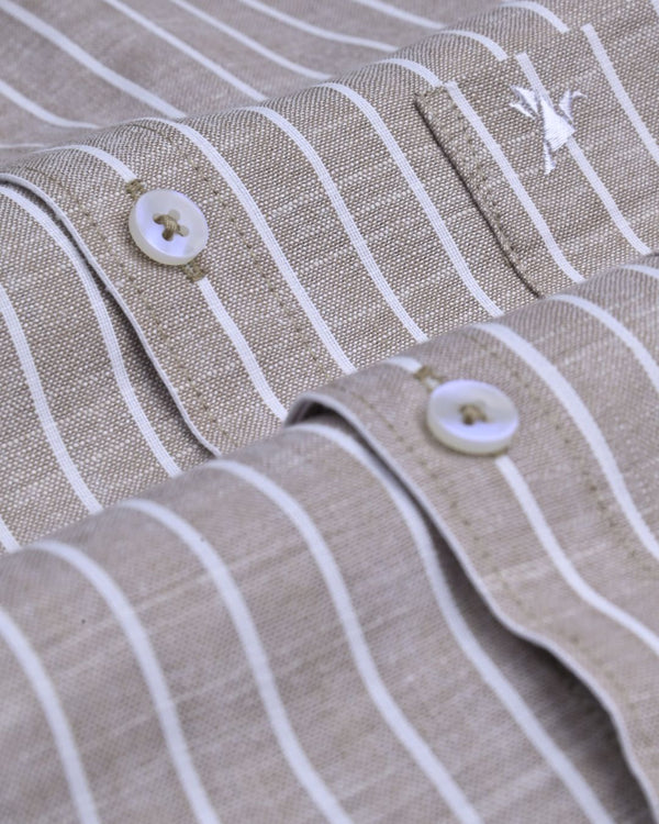 Biscuit Brown and White Stripes -Full-Bamboo Linen