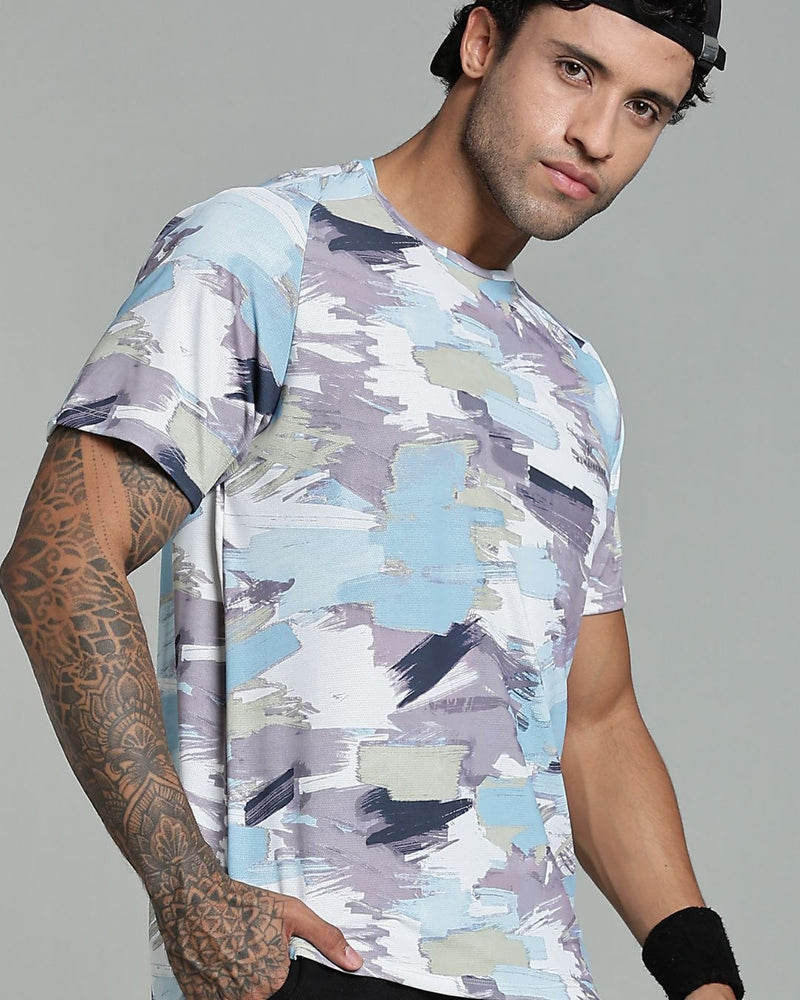 Camo Blue Splash - Active wear Round neck Tshirt