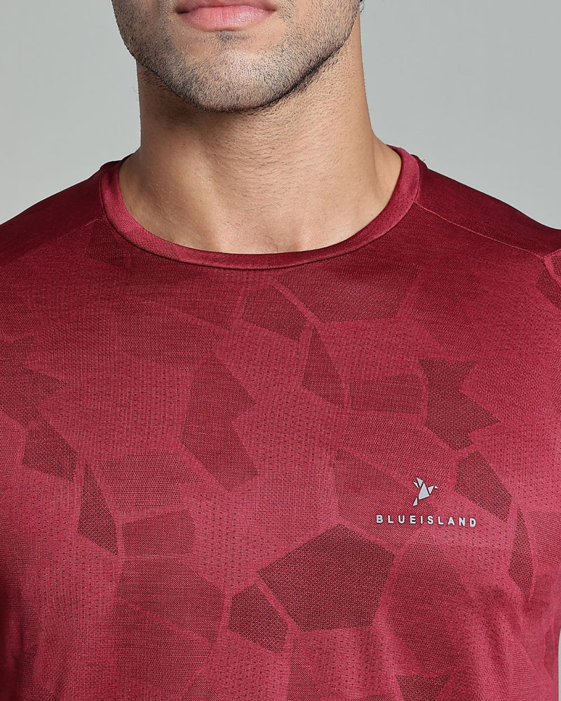 Maroon Dotted - Active wear Round neck Tshirt