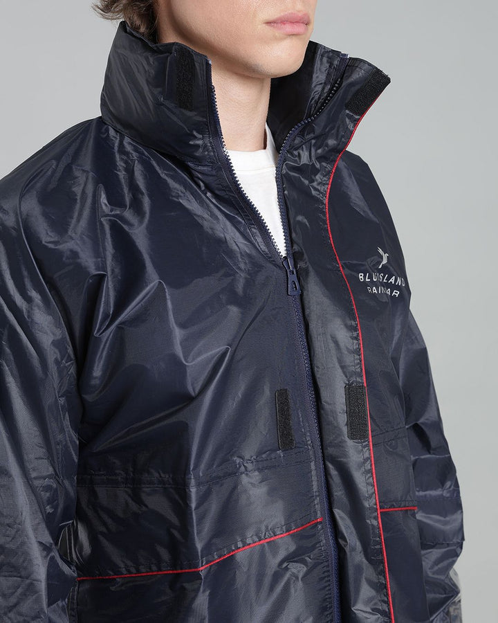 Navy with Red Taping - Rain Jacket with Pant and Mobile Pouch