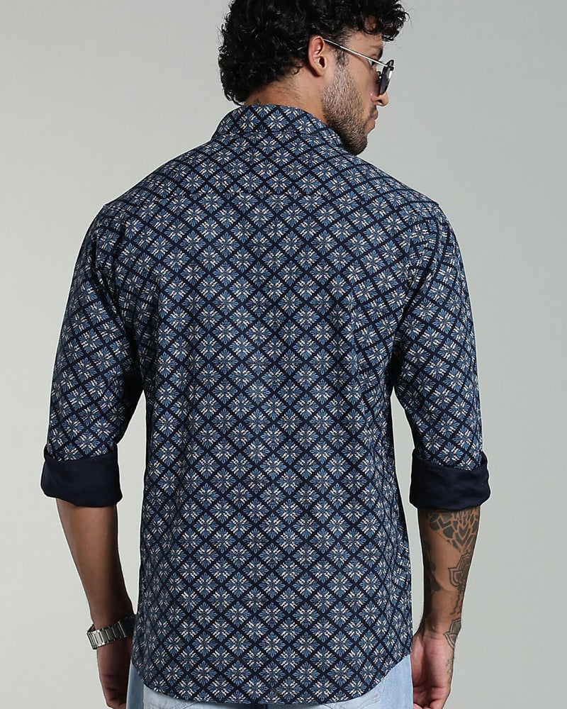 Navy Blossom Print-Full-Stain Proof