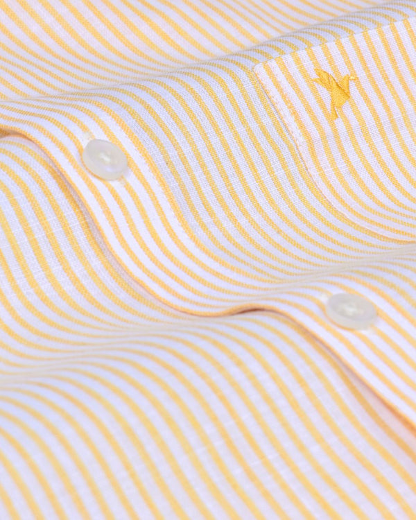 White & Orange Mini Stripes -Full-Bamboo Linen