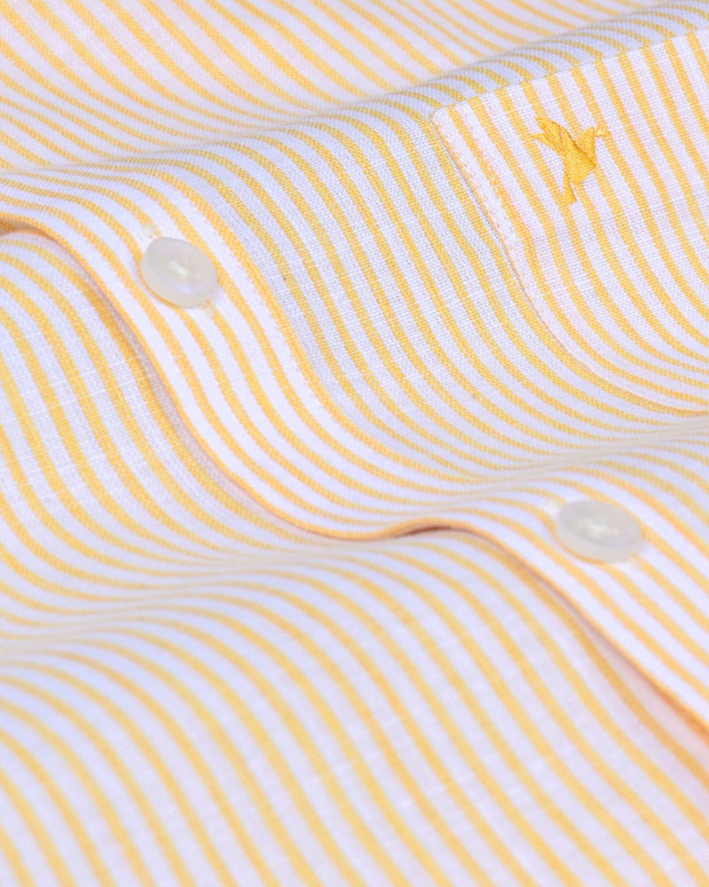 White & Orange Mini Stripes -Full-Bamboo Linen