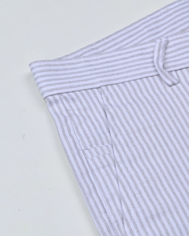 White Mini stripes - 2 way stretch - COTTON PANT