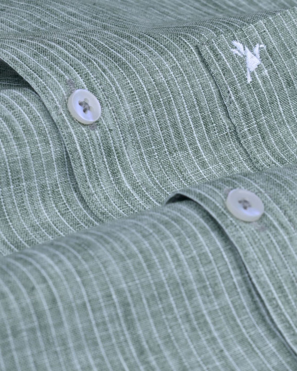 Forest Green Stripes -Full-Bamboo Linen