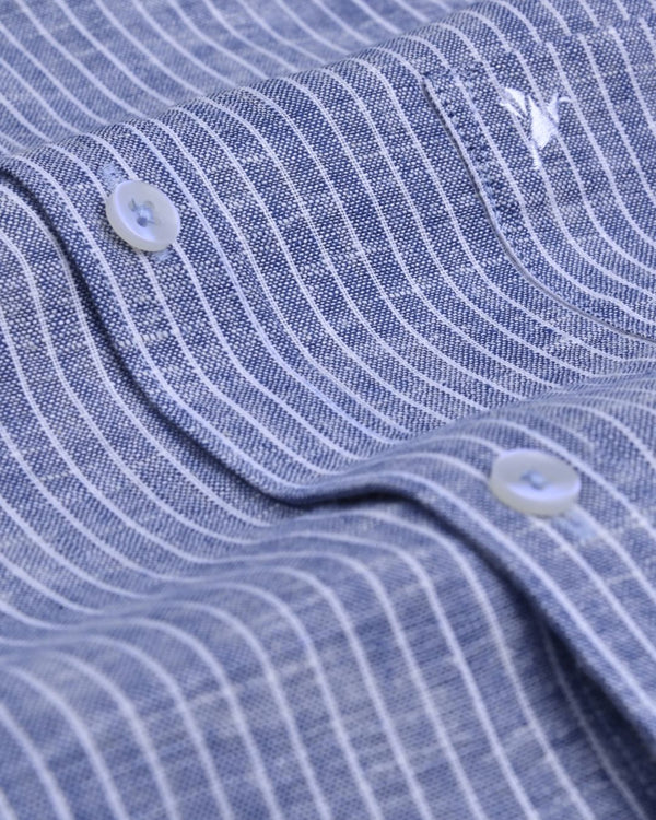 Mystic Blue and White Stripes -Full-Bamboo Linen