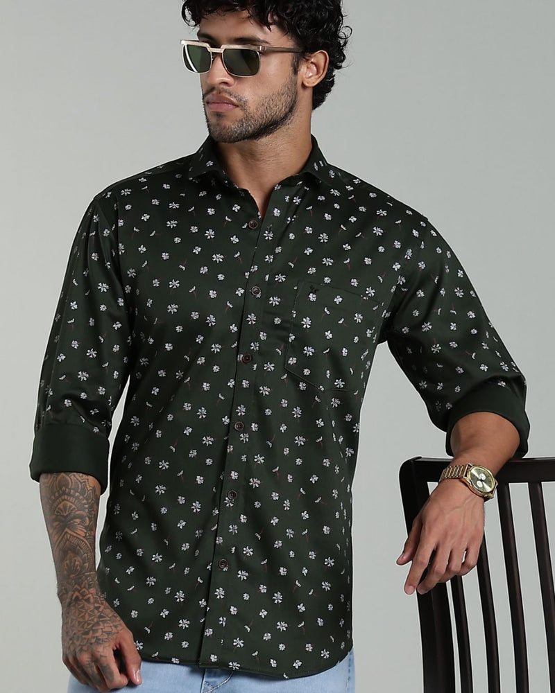 Dark Green Flower Print-Full-Stain Proof