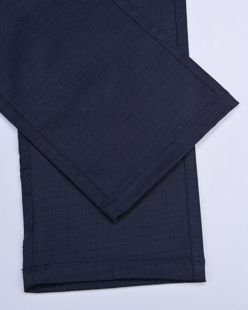 Navy Grain Checked - 2 way stretch - COTTON PANT