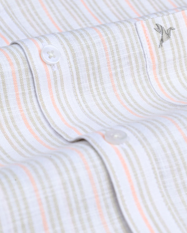 Brown and Orange double colour Stripes -Full-Bamboo Linen
