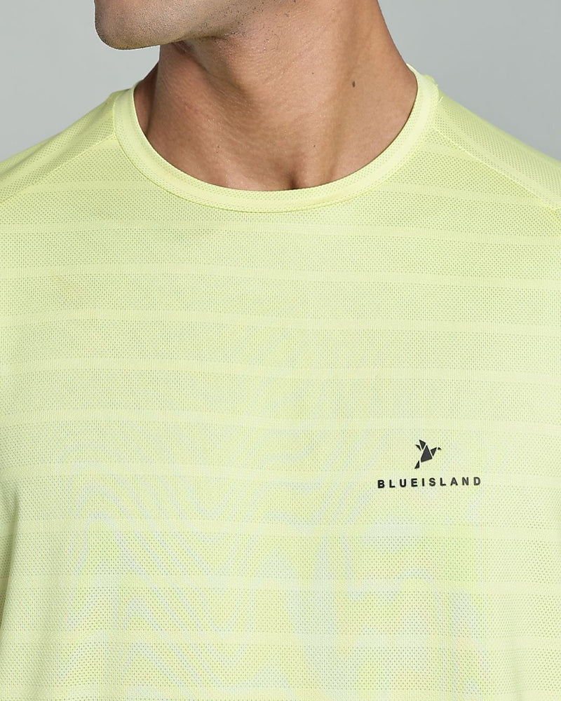 Yellow Horizontal Stripes - Active wear Round neck Tshirt