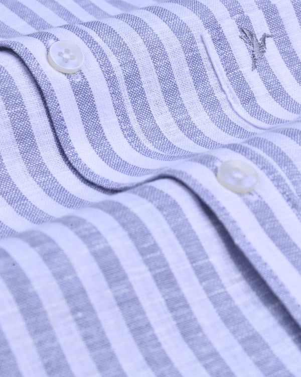 Stone Grey and White Stripes -Full-Bamboo Linen