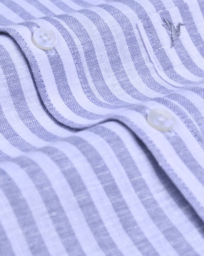 Stone Grey and White Stripes -Full-Bamboo Linen