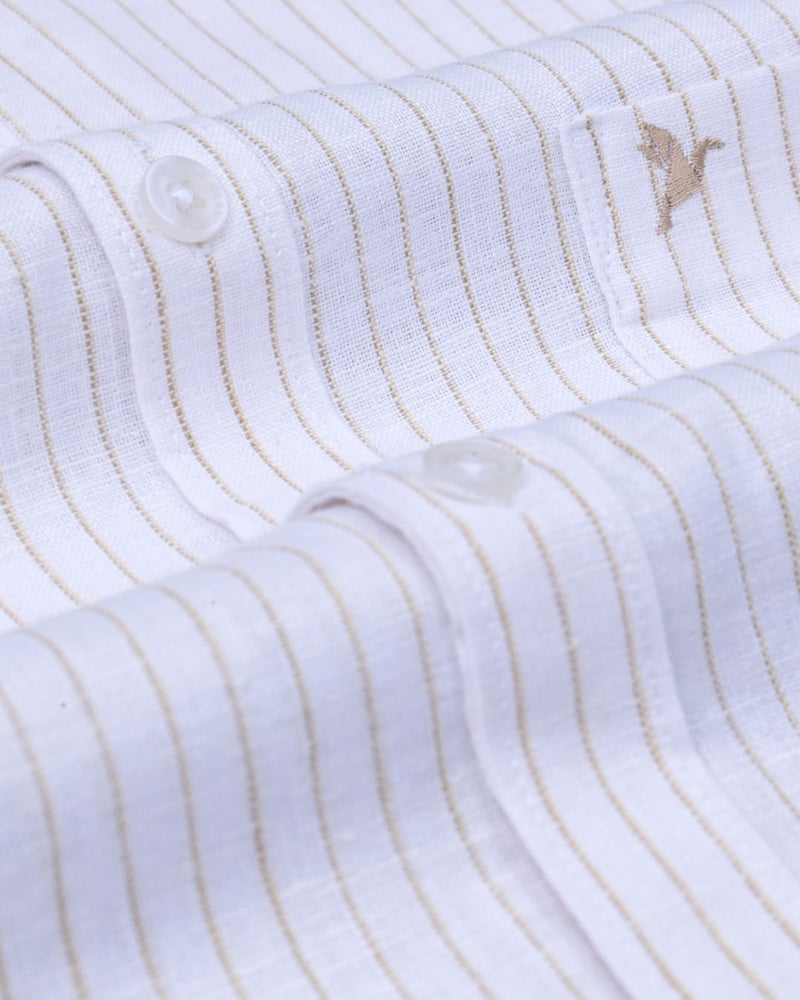 White Solar Night Stripes  -Full-Bamboo Linen