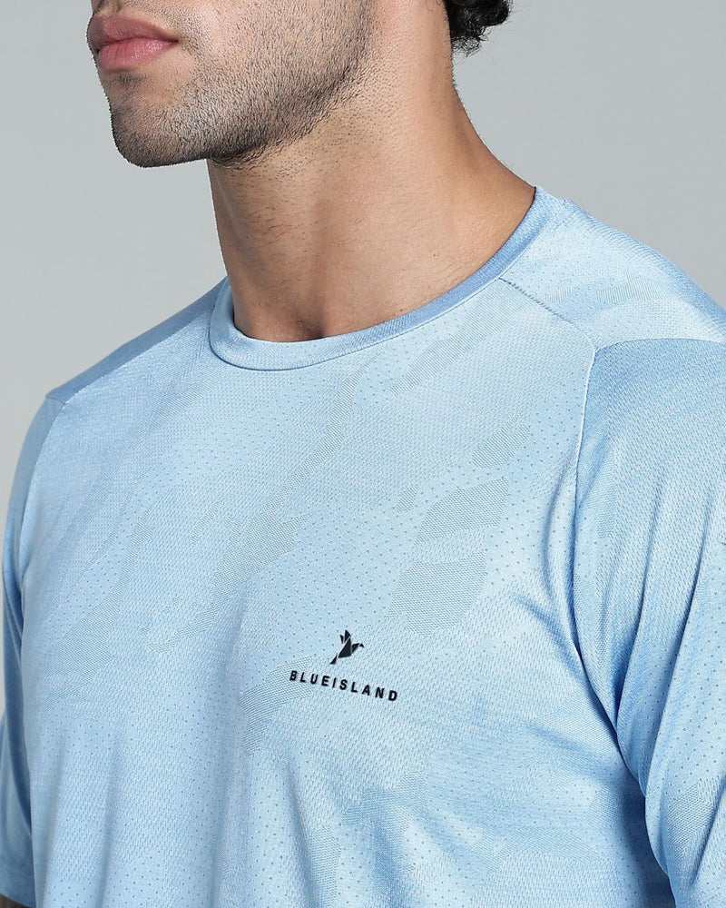 Sky Blue Dotted - Active wear Round neck Tshirt