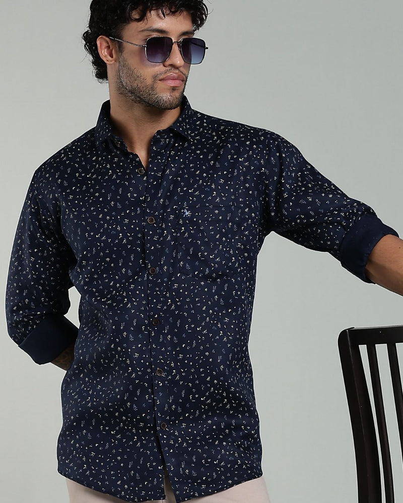 Navy Leaf Print-Full-Stain Proof