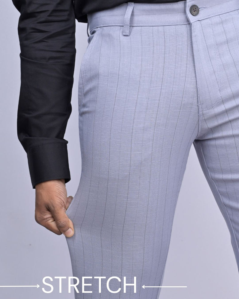 Grey Vertical Stripes - 2 way stretch - COTTON PANT