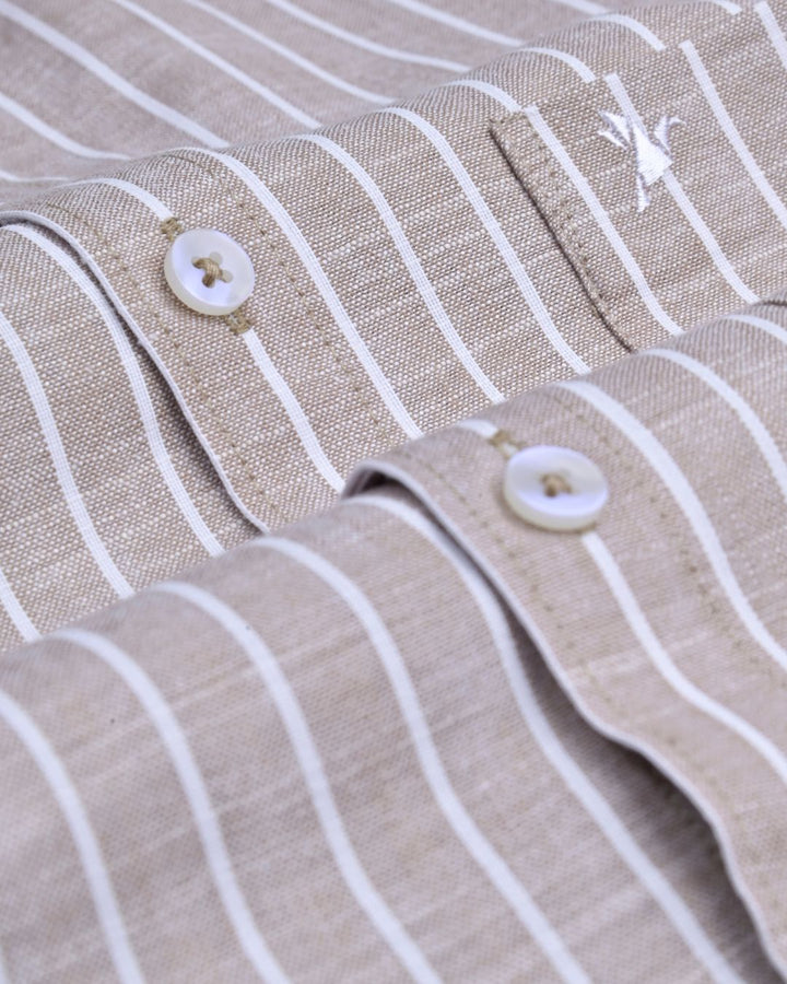 Biscuit Brown and White Stripes -Full-Bamboo Linen