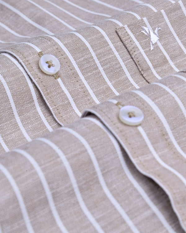 Biscuit Brown and White Stripes -Full-Bamboo Linen