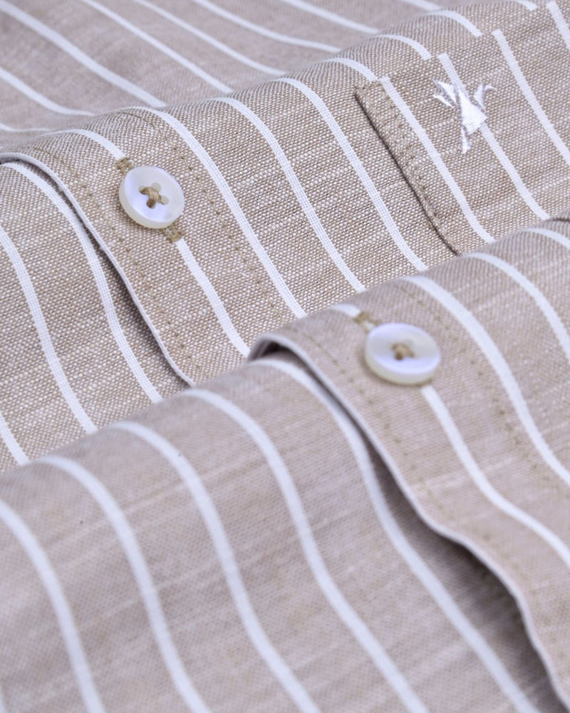 Biscuit Brown and White Stripes -Full-Bamboo Linen