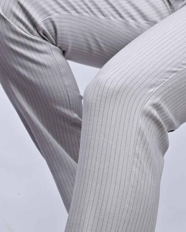 Ash Grey Dotted Lines - 2 way stretch - COTTON LINEN PANT