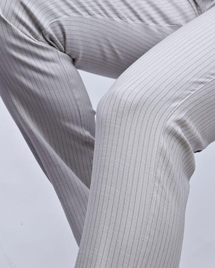 Ash Grey Dotted Lines - 2 way stretch - COTTON LINEN PANT