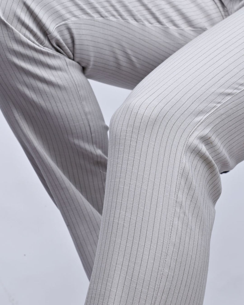 Ash Grey Dotted Lines - 2 way stretch - COTTON LINEN PANT