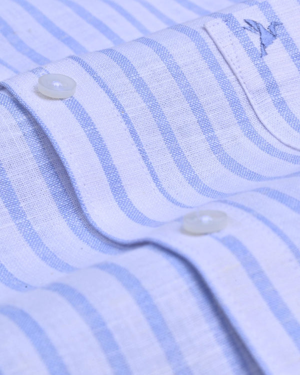 Cosmic Blue and White Stripes -Full-Bamboo Linen