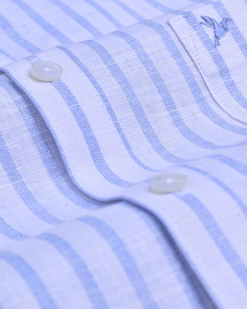 Cosmic Blue and White Stripes -Full-Bamboo Linen